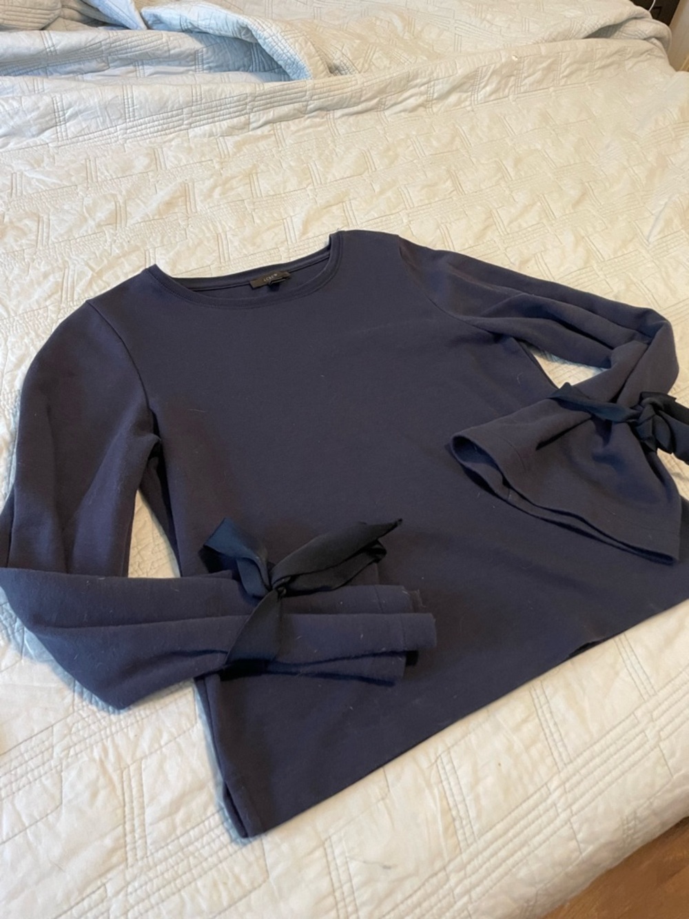 J Crew Navy Tie-Sleeve Women's Top